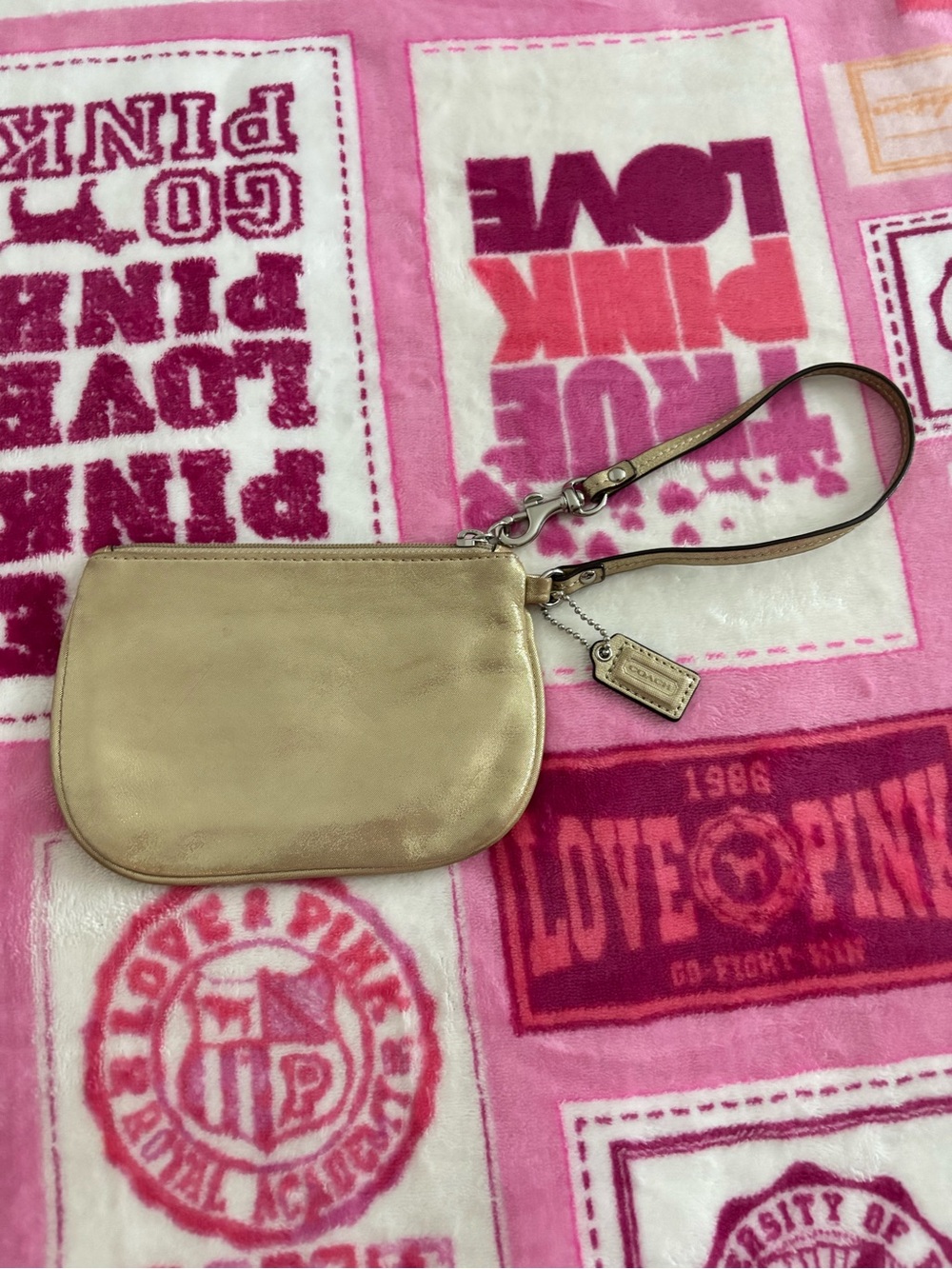 Coach Gold shimmer Leather Wristlet